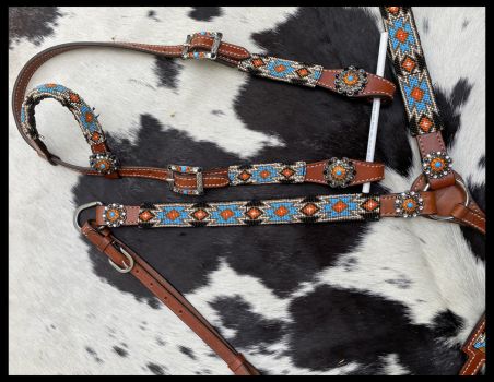 Showman Blue and Orange Beaded Southwest Design 4 Piece Set #2